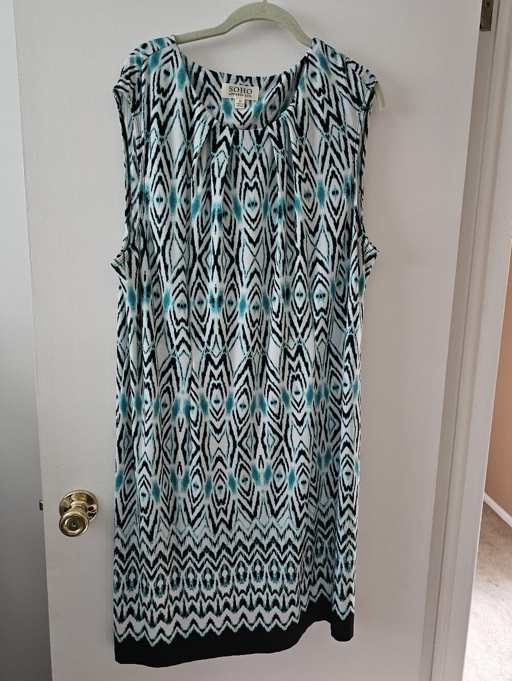 Soho Apparel Aqua and Black Ikat Midi Shift Dress 2xl